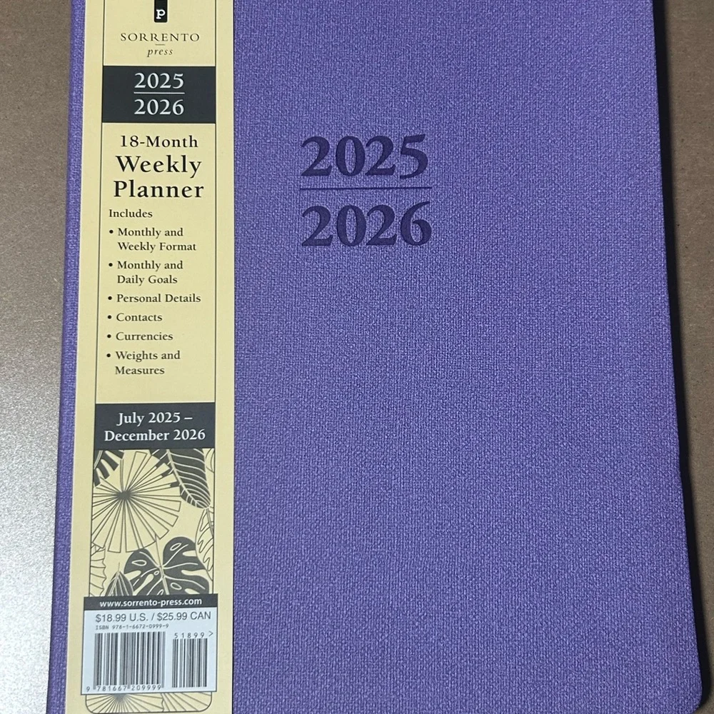 Sorrento Press Purple 18-Month Weekly Planner